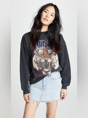 ANINE BING •Black Tiger Graphic Pullover Sweatshirt